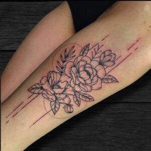 Minimalistic Peony Thigh Tattoo